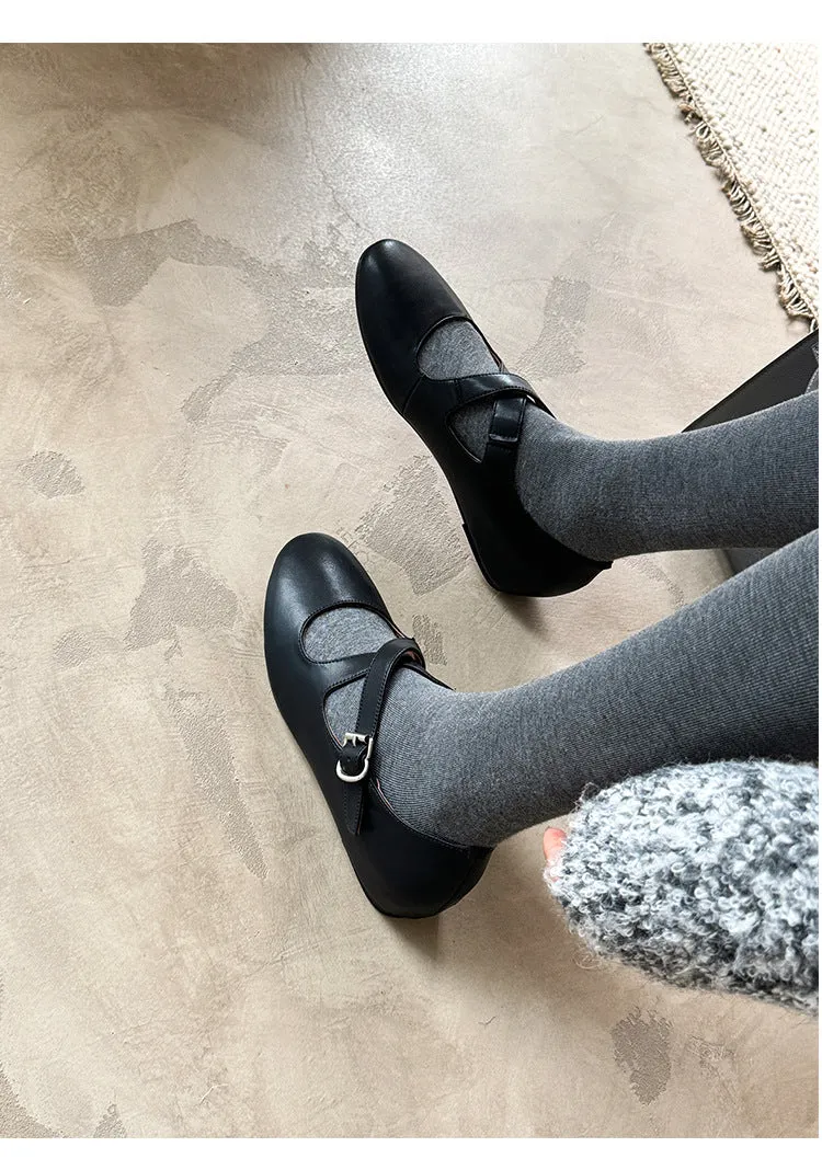NEW & INSTOCK - Korean Leather Cross-Strap Ballet Flats in  Black, Silver and Leopard print