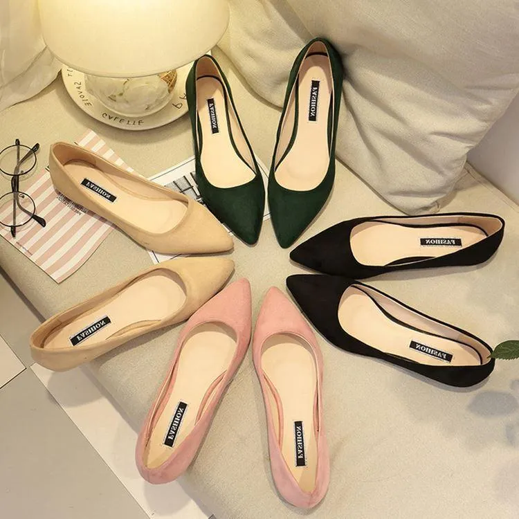 New Women Suede Flats Fashion High Quality Basic Mixed Colors Pointy Toe Ballerina Ballet Flat Slip On Shoes