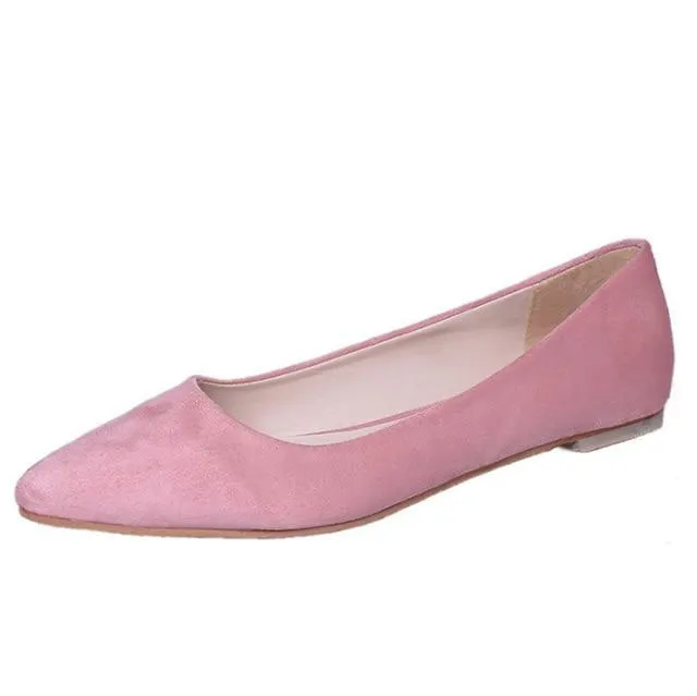 New Women Suede Flats Fashion High Quality Basic Mixed Colors Pointy Toe Ballerina Ballet Flat Slip On Shoes