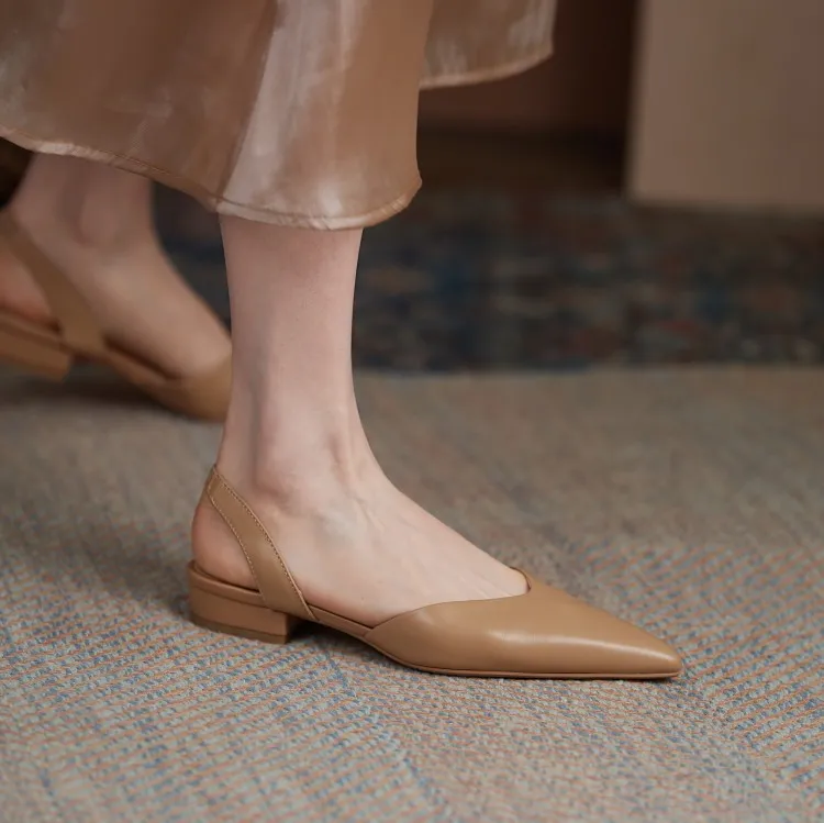 Off-White Beige Pointed Toe Slingback Flats #001011
