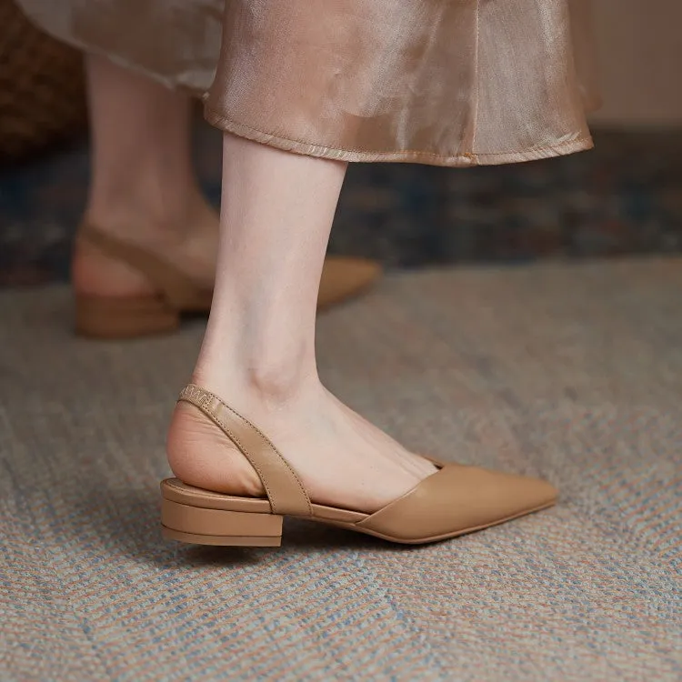 Off-White Beige Pointed Toe Slingback Flats #001011