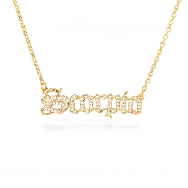 Old English Letter Zirconia Zodiac Necklace