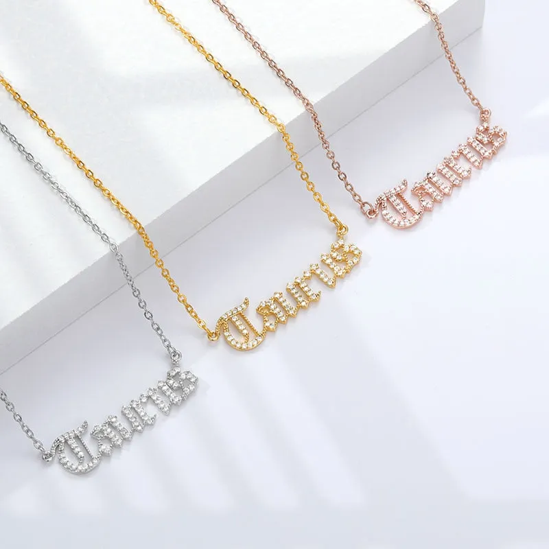Old English Letter Zirconia Zodiac Necklace