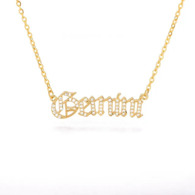 Old English Letter Zirconia Zodiac Necklace