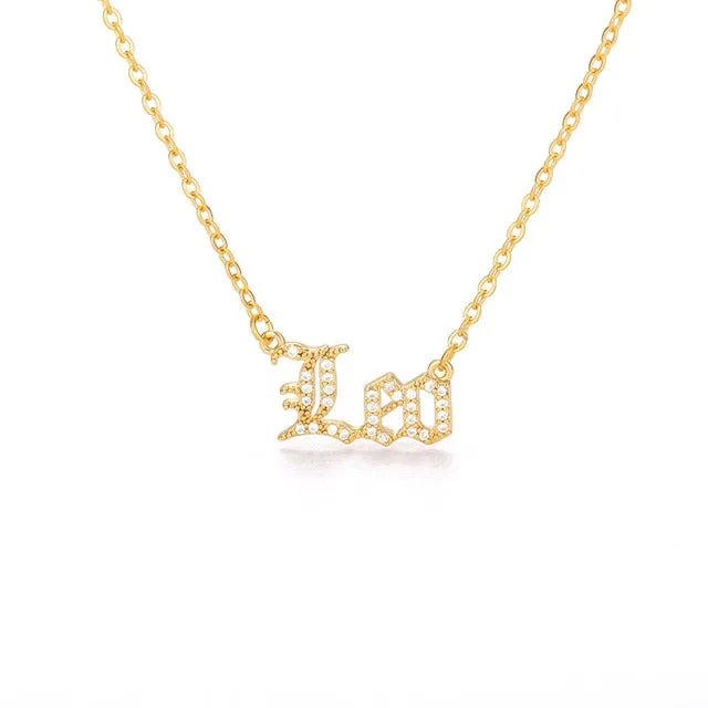 Old English Letter Zirconia Zodiac Necklace