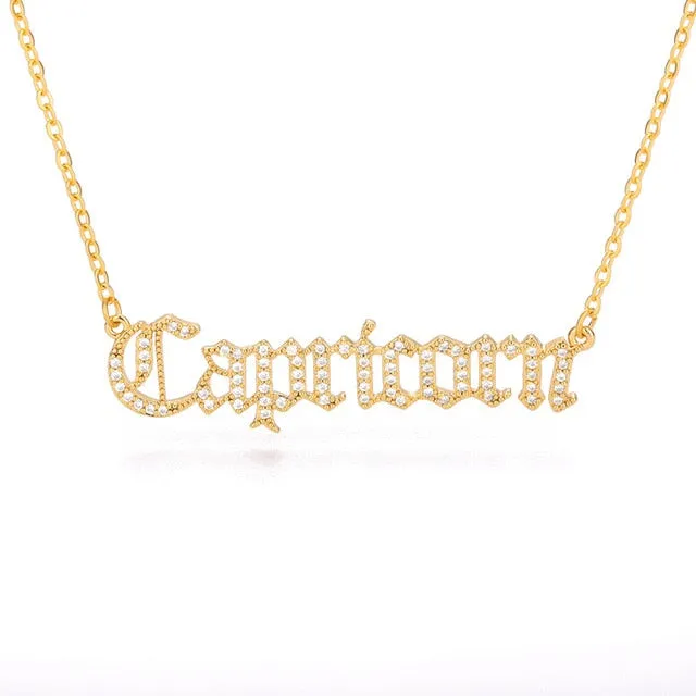 Old English Letter Zirconia Zodiac Necklace
