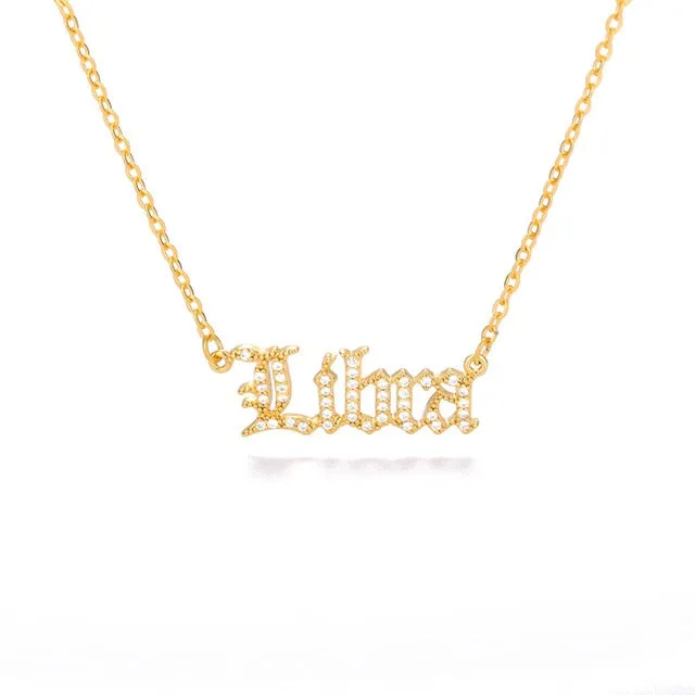 Old English Letter Zirconia Zodiac Necklace