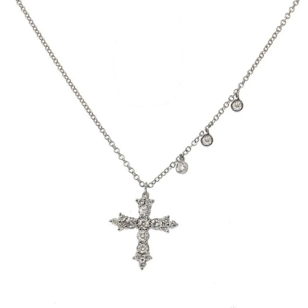 Ornate Cross Necklace with 3 Bezels