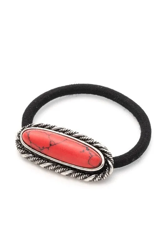 Oval Stone Western Hair Tie