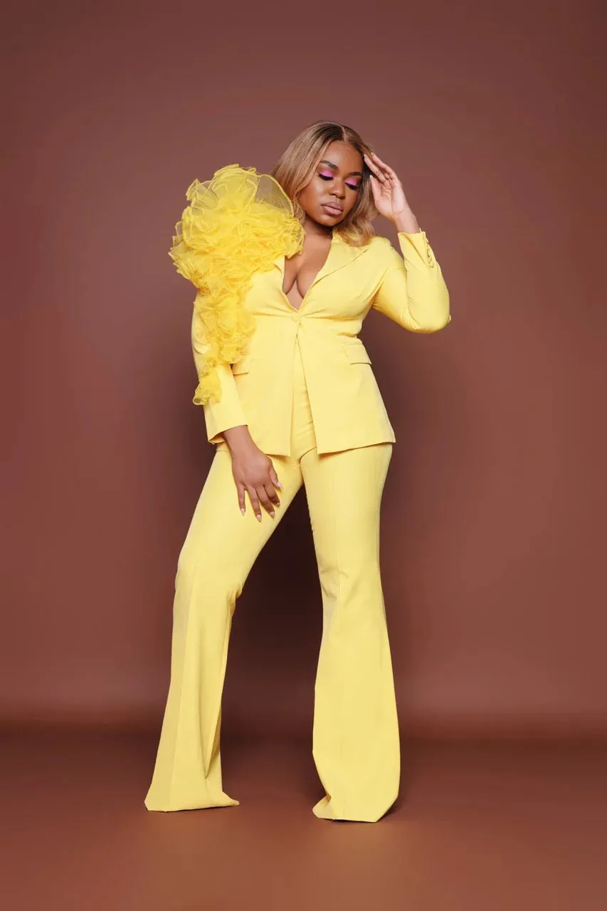 Oyemwen Yellow Tulle Power Suit