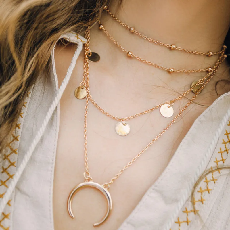Pack Of 2 Pearl Layered Beads Half Moon Earth Pendant
