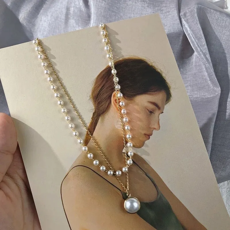 Pack Of 2 Pearl Layered Beads Half Moon Earth Pendant