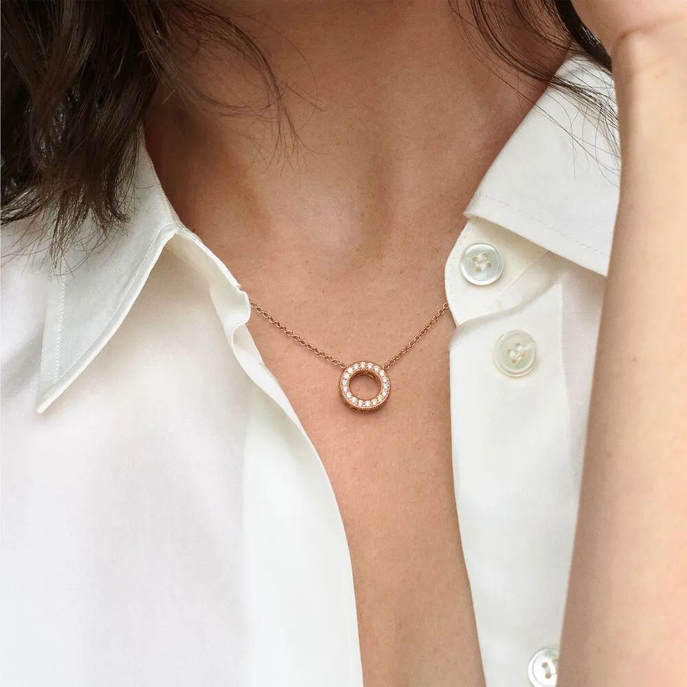 Pandora Rose Logo Pave Circle Collier Necklace