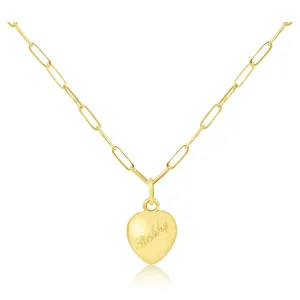 Paperclip chain necklace with Personalized scripted name on heart charm