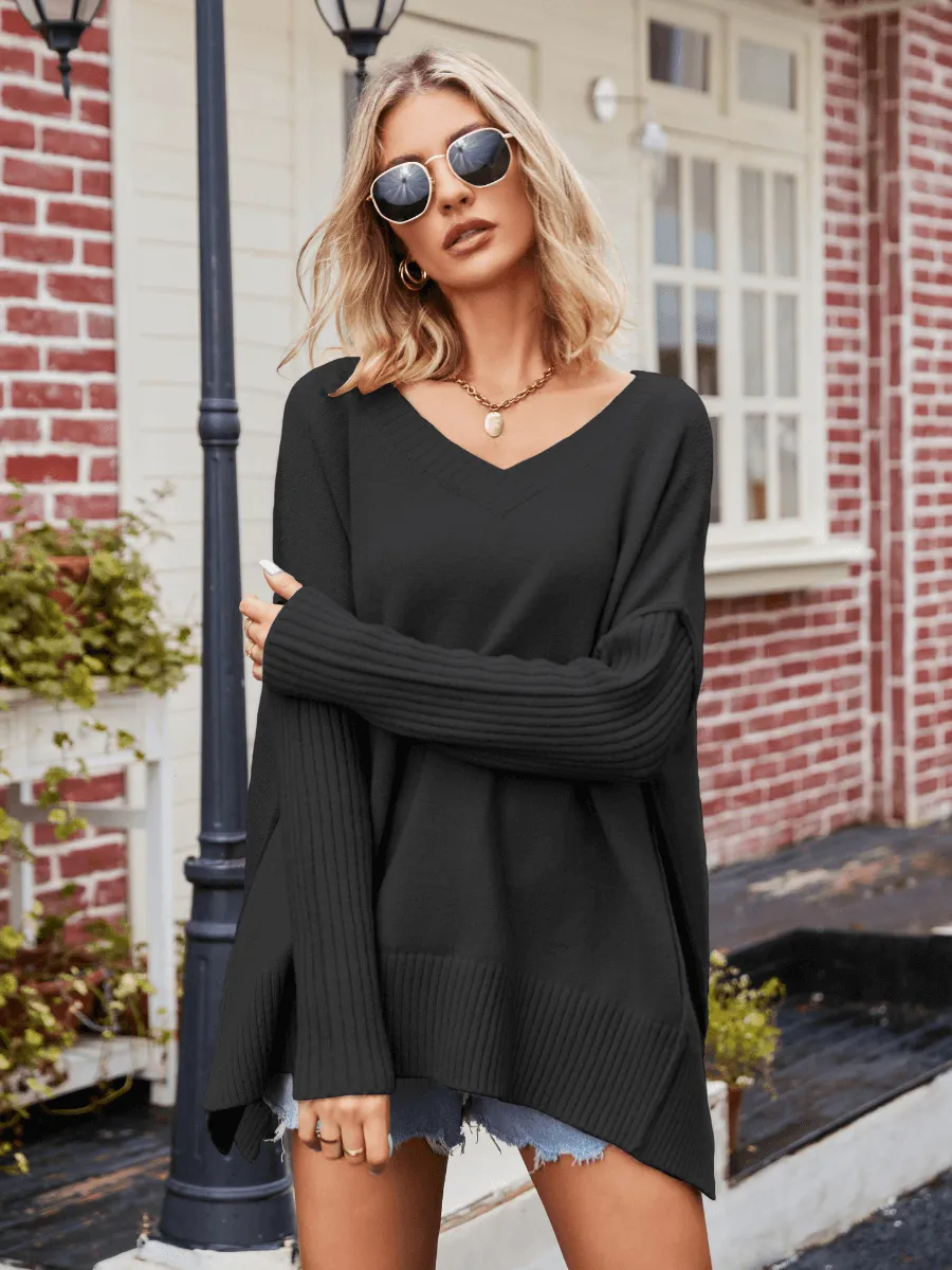 Parkin Heart Neck Knit Sweater - Black