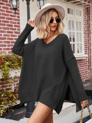 Parkin Heart Neck Knit Sweater - Black