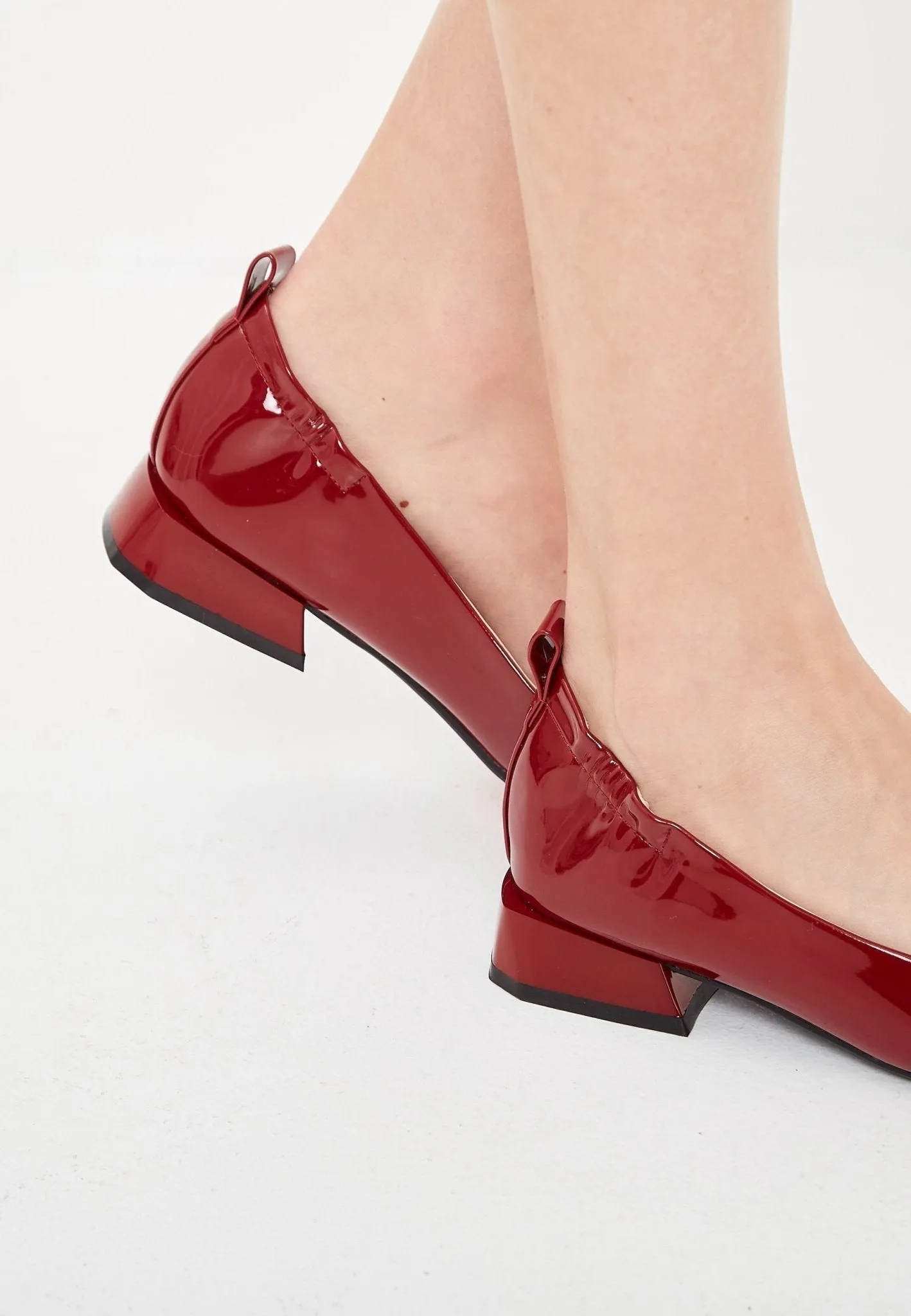 Patent Leather Embellished Ballet Flats- Red