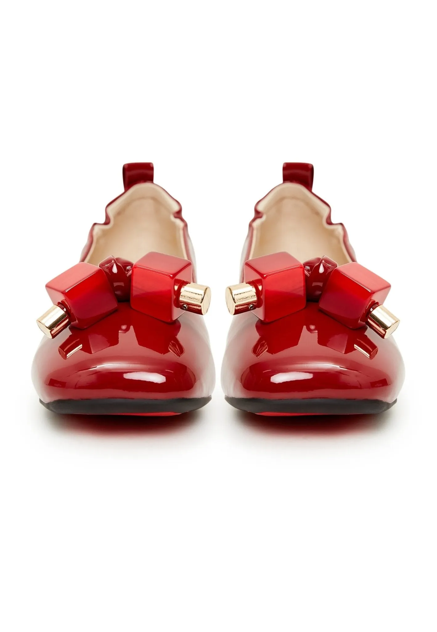 Patent Leather Embellished Ballet Flats- Red