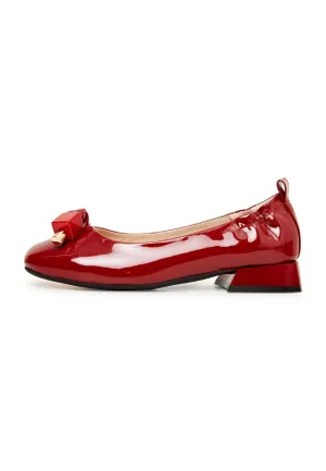 Patent Leather Embellished Ballet Flats- Red