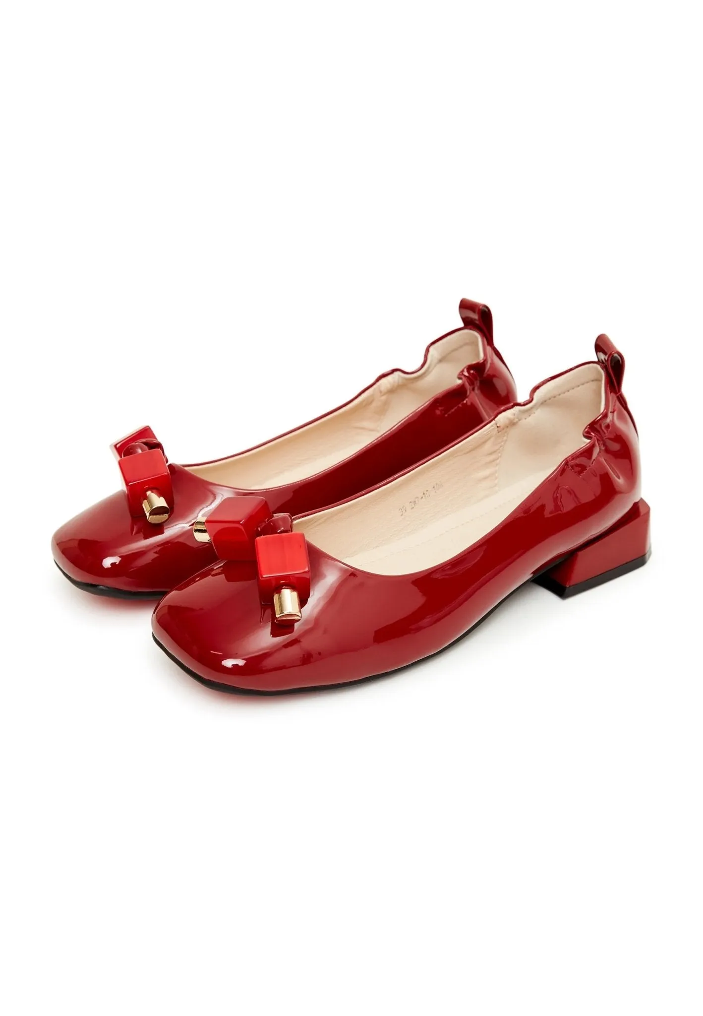 Patent Leather Embellished Ballet Flats- Red