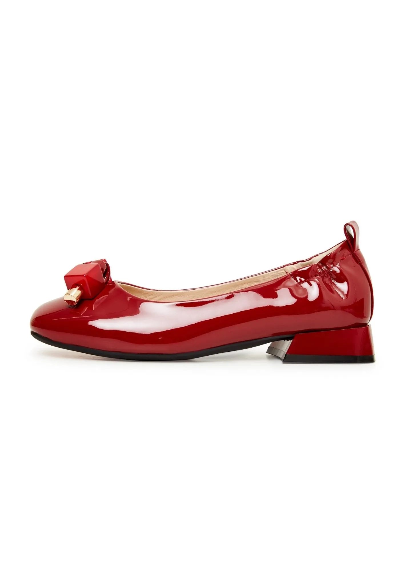 Patent Leather Embellished Ballet Flats- Red