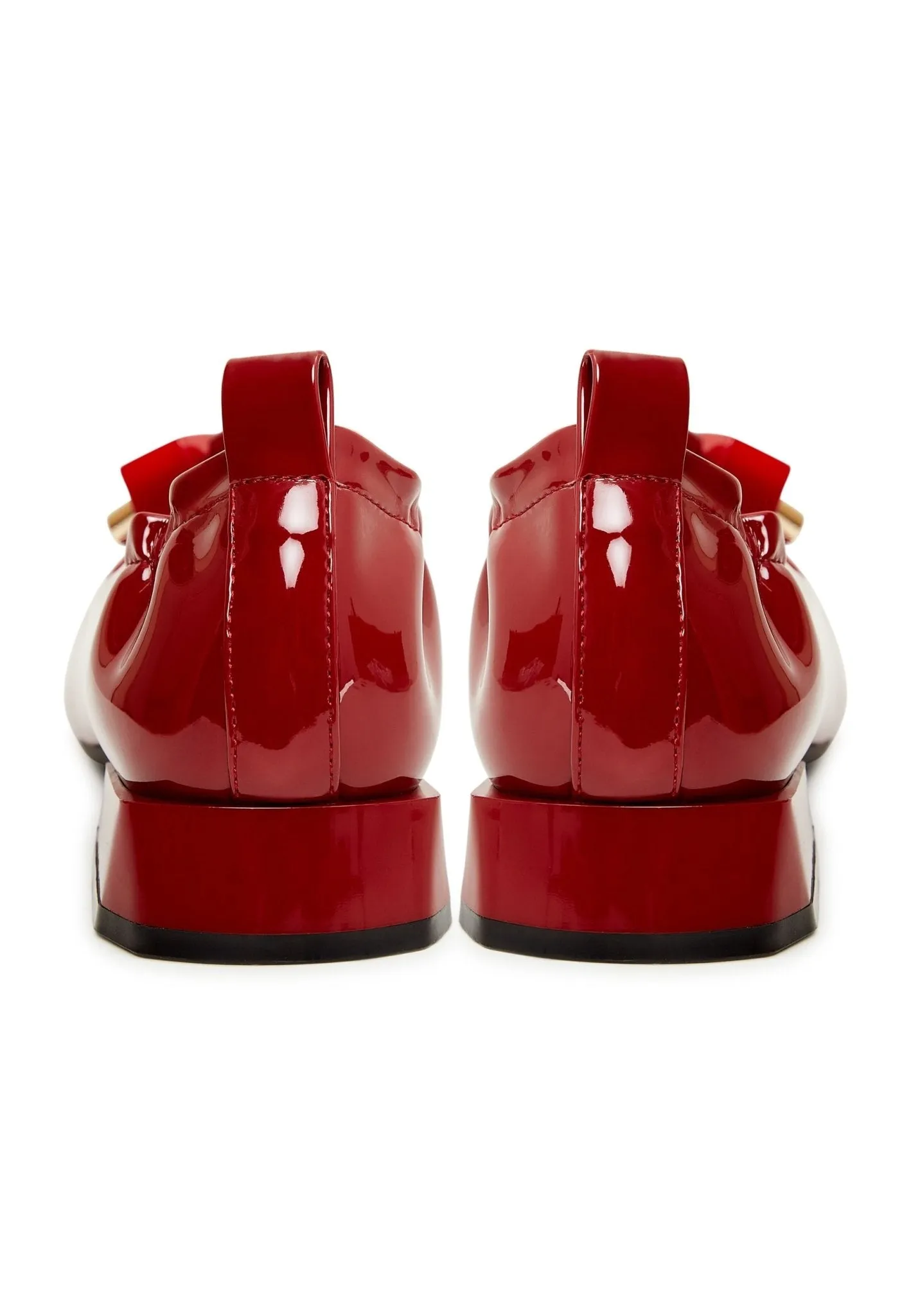 Patent Leather Embellished Ballet Flats- Red