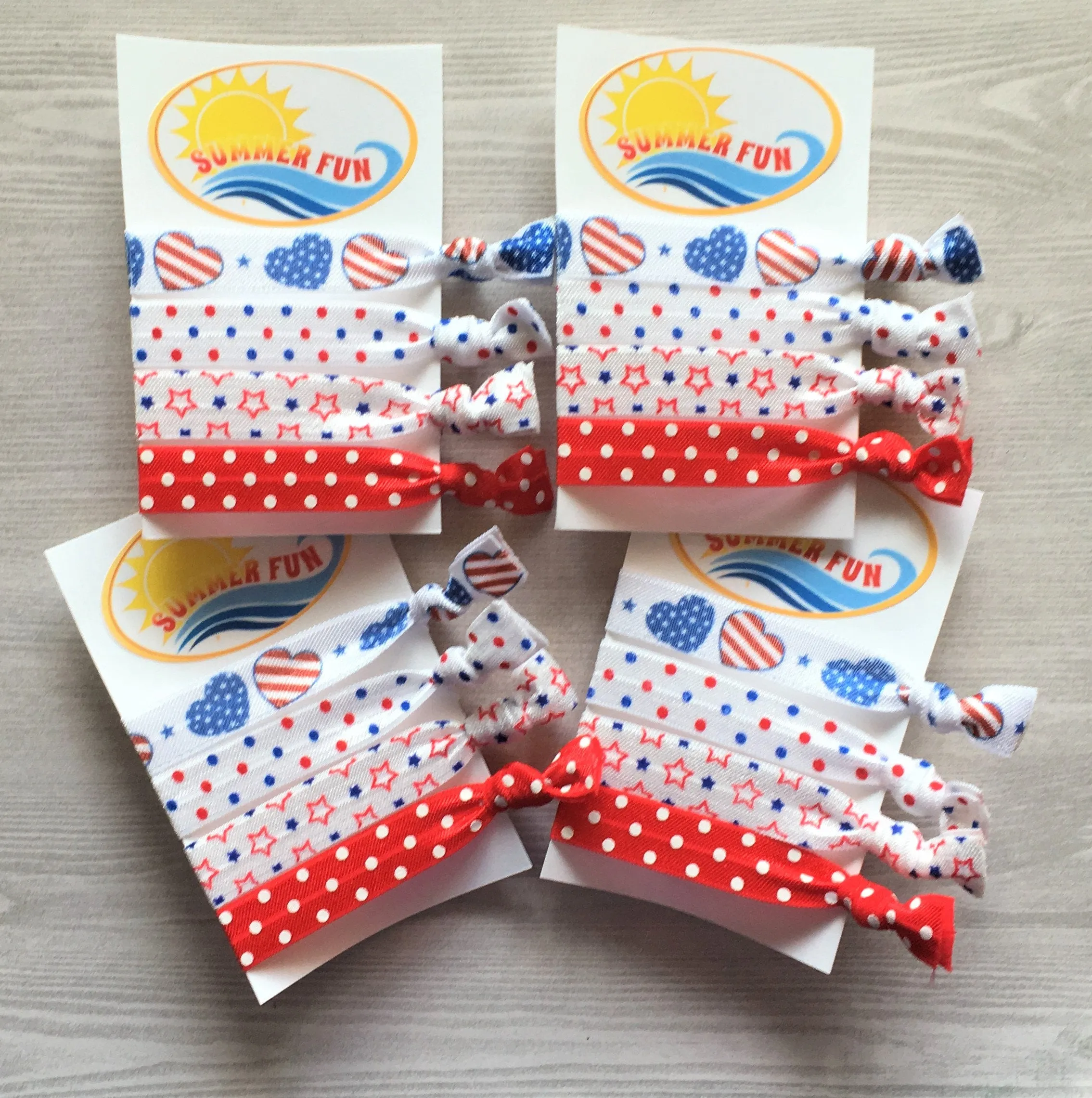 Patriotic Summer Fun Hair Ties, Set of 4 Cards