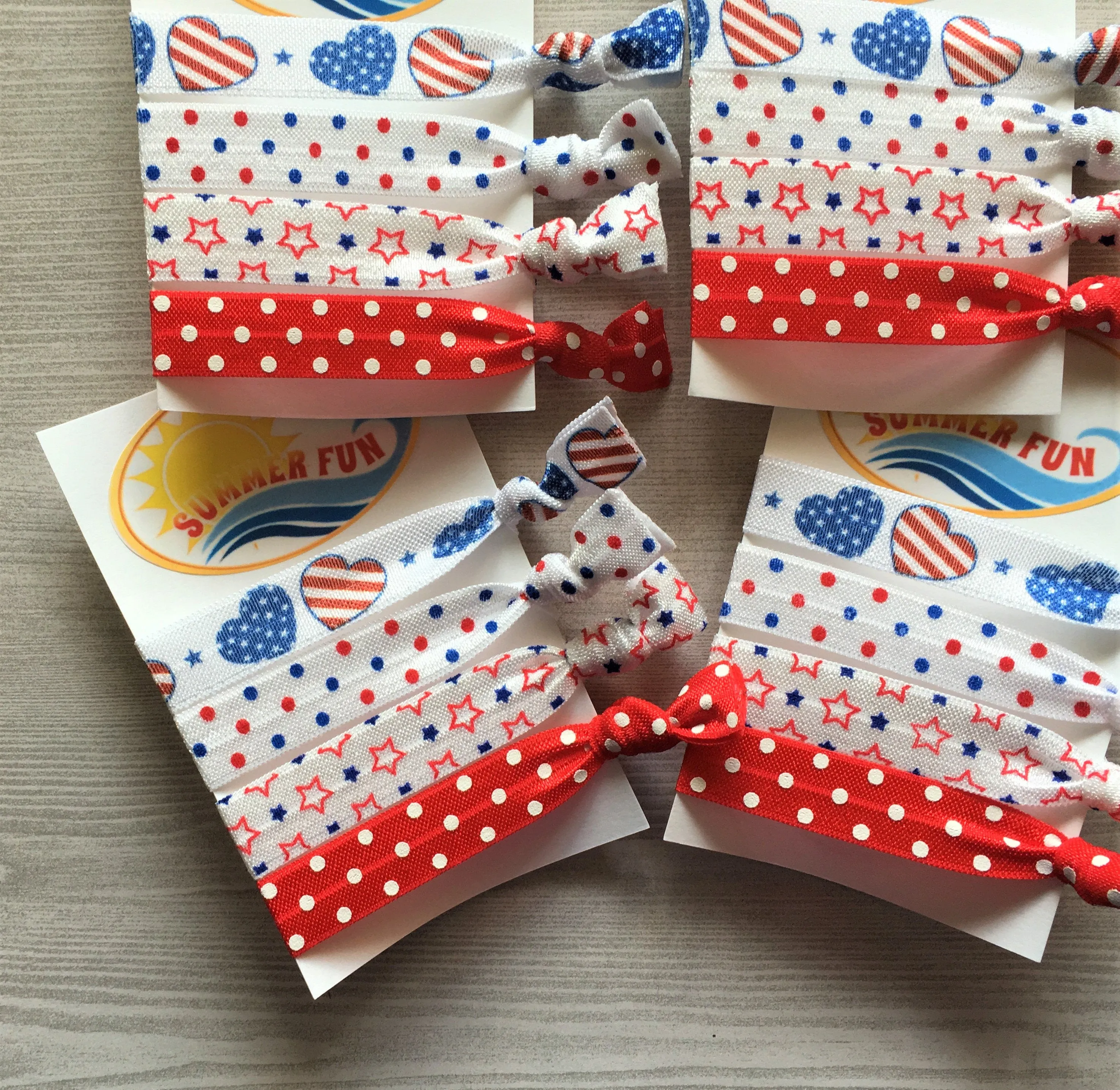 Patriotic Summer Fun Hair Ties, Set of 4 Cards