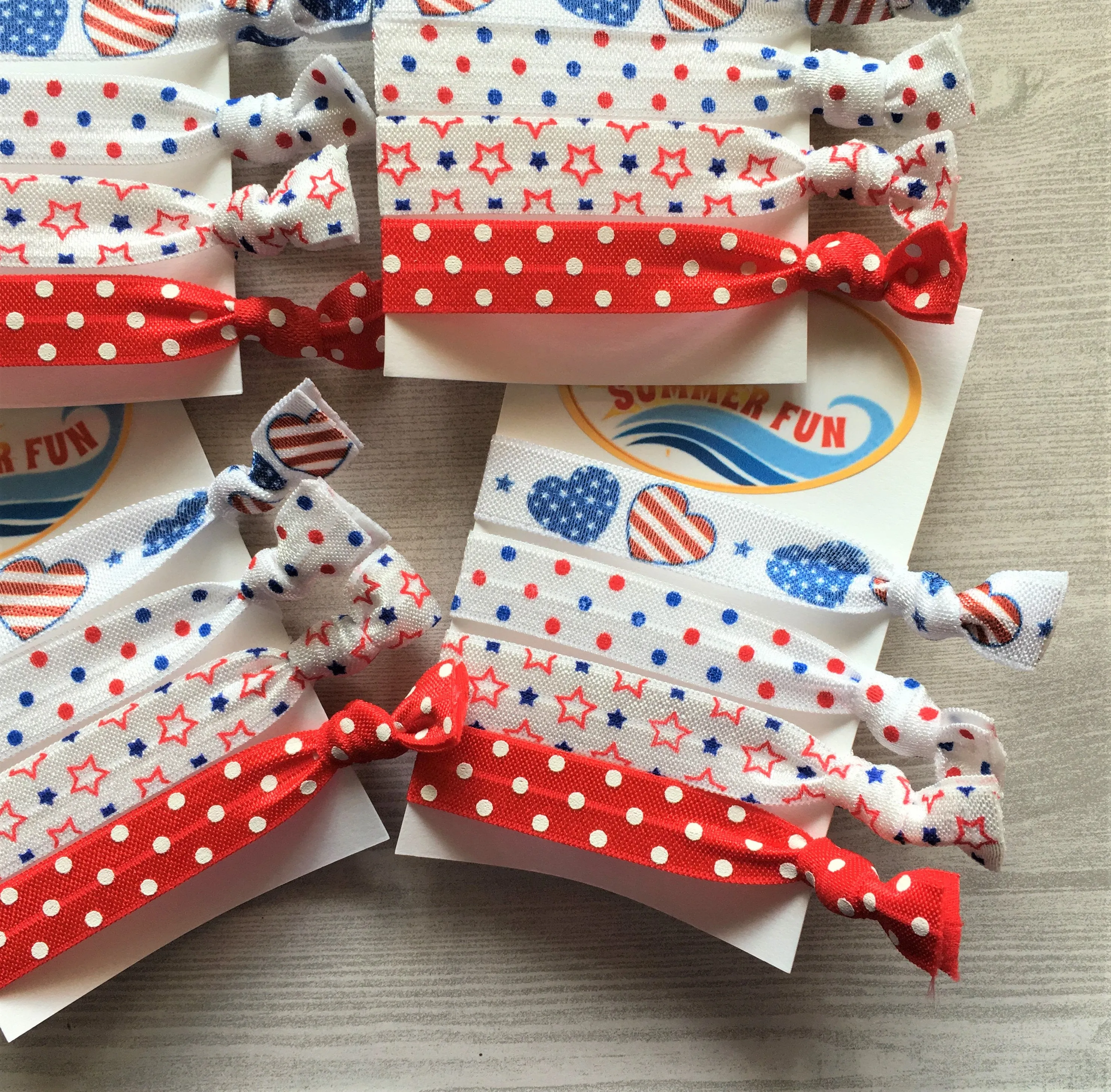 Patriotic Summer Fun Hair Ties, Set of 4 Cards