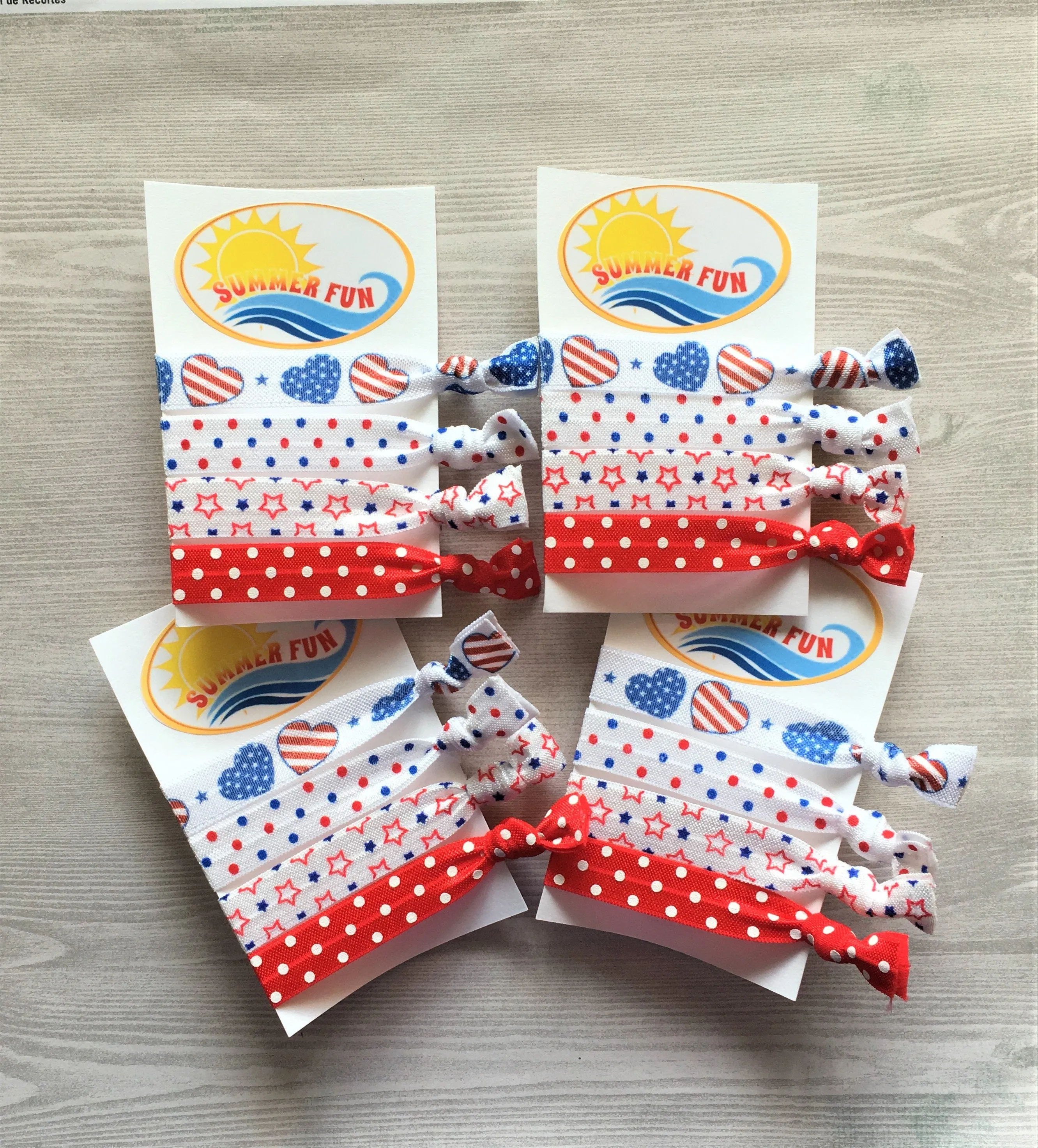 Patriotic Summer Fun Hair Ties, Set of 4 Cards