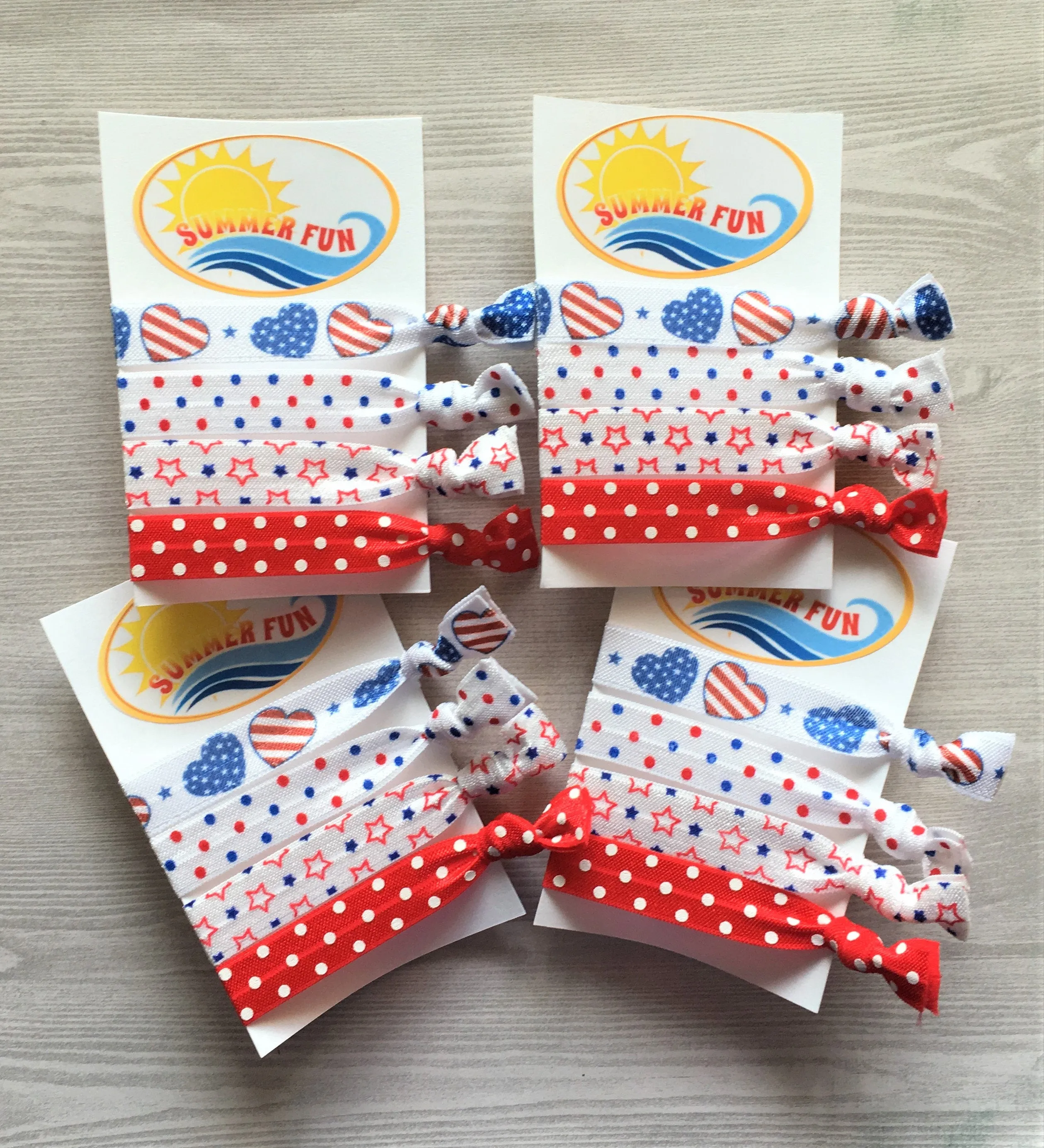 Patriotic Summer Fun Hair Ties, Set of 4 Cards
