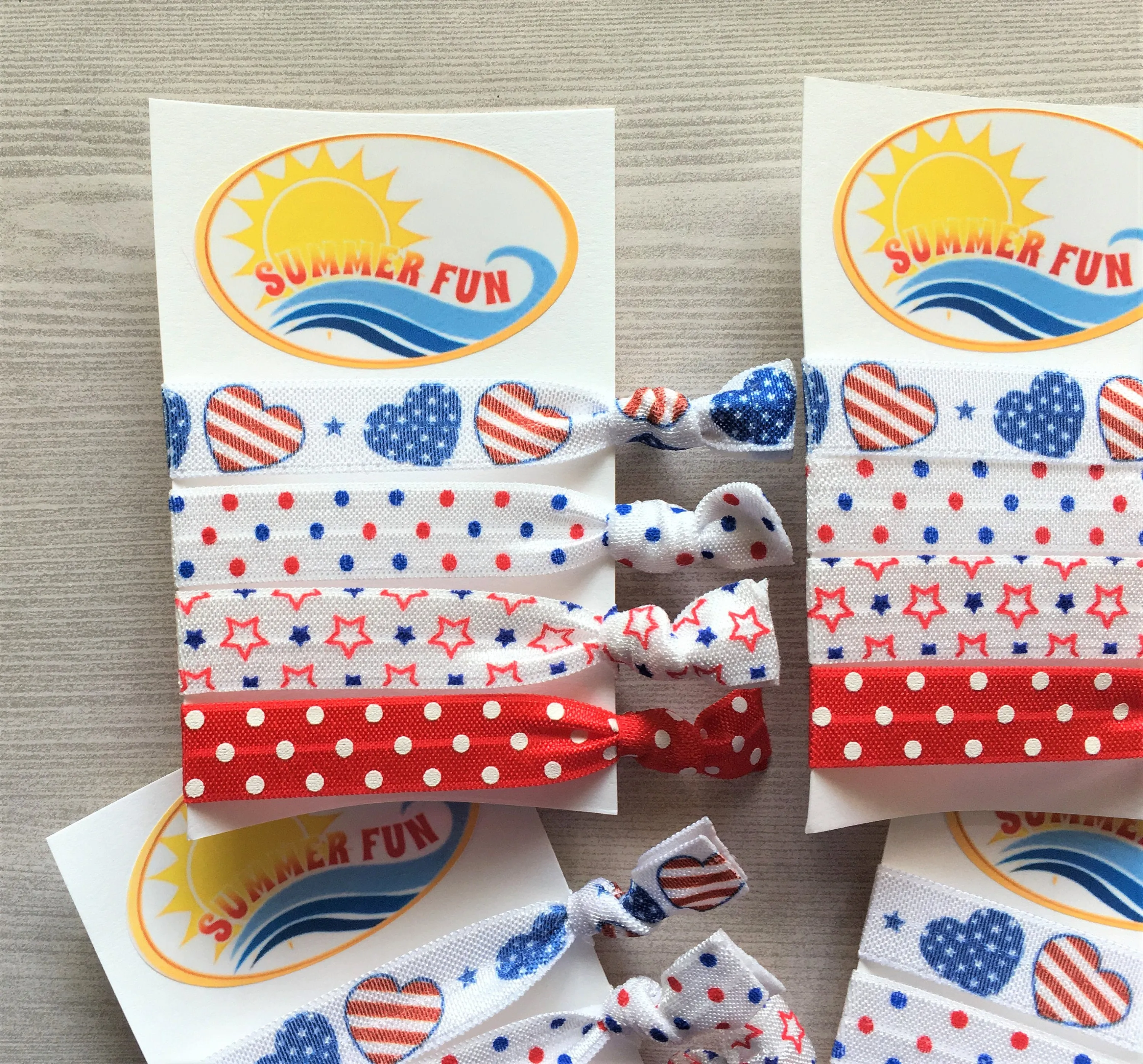 Patriotic Summer Fun Hair Ties, Set of 4 Cards