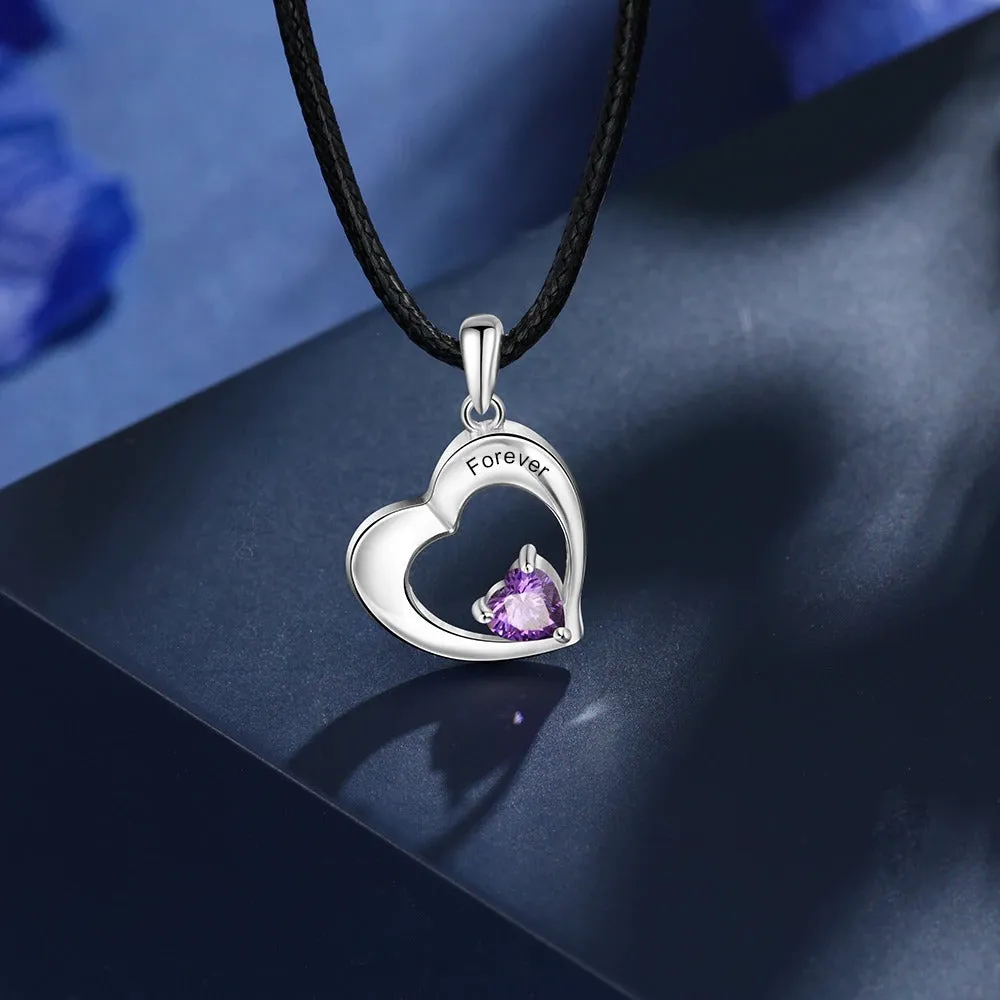 Personalized 2 Stones 2 Names Couples Heart Necklace