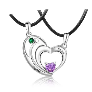 Personalized 2 Stones 2 Names Couples Heart Necklace