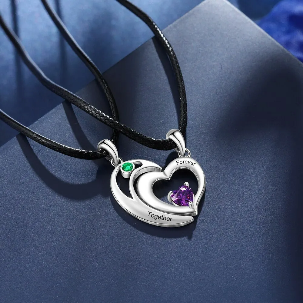 Personalized 2 Stones 2 Names Couples Heart Necklace