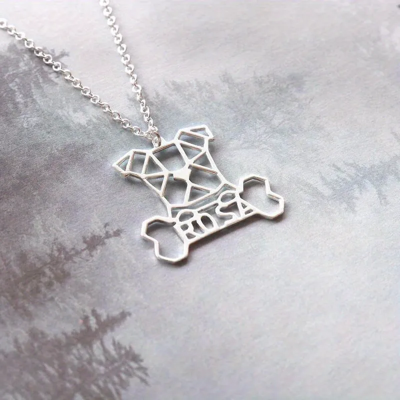 Personalized Geometric Dog Bone Necklace
