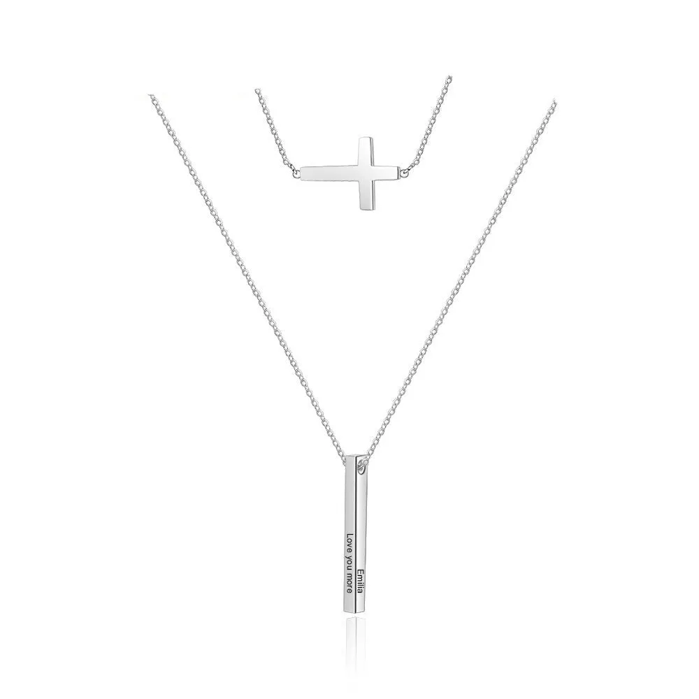 Personalized Name Engraved Vertical Bar Necklaces