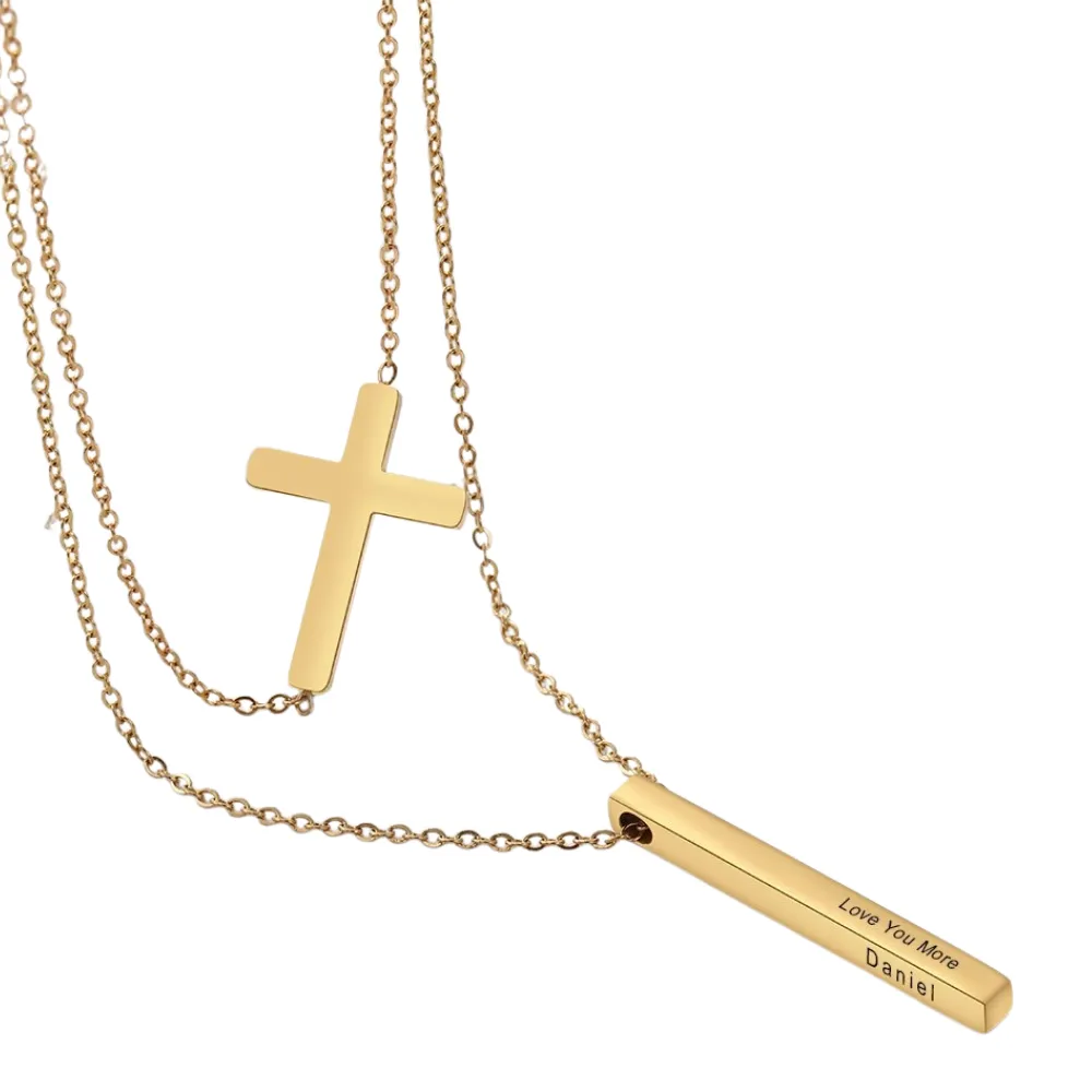 Personalized Name Engraved Vertical Bar Necklaces