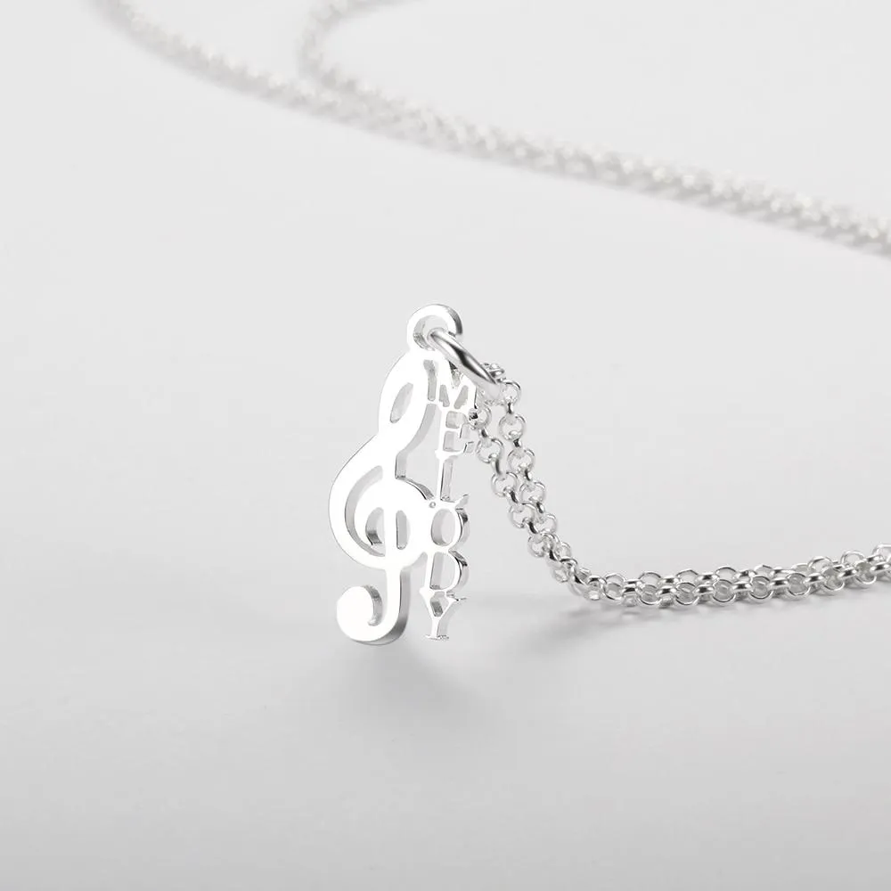 Personalized Women’s 925 Sterling Silver Necklace with Custom Name Musical Note Pendant for Women