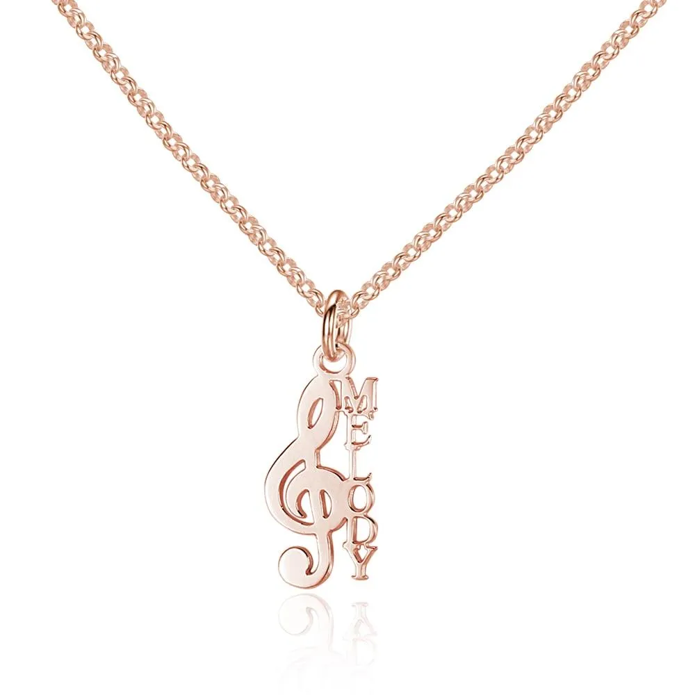 Personalized Women’s 925 Sterling Silver Necklace with Custom Name Musical Note Pendant for Women