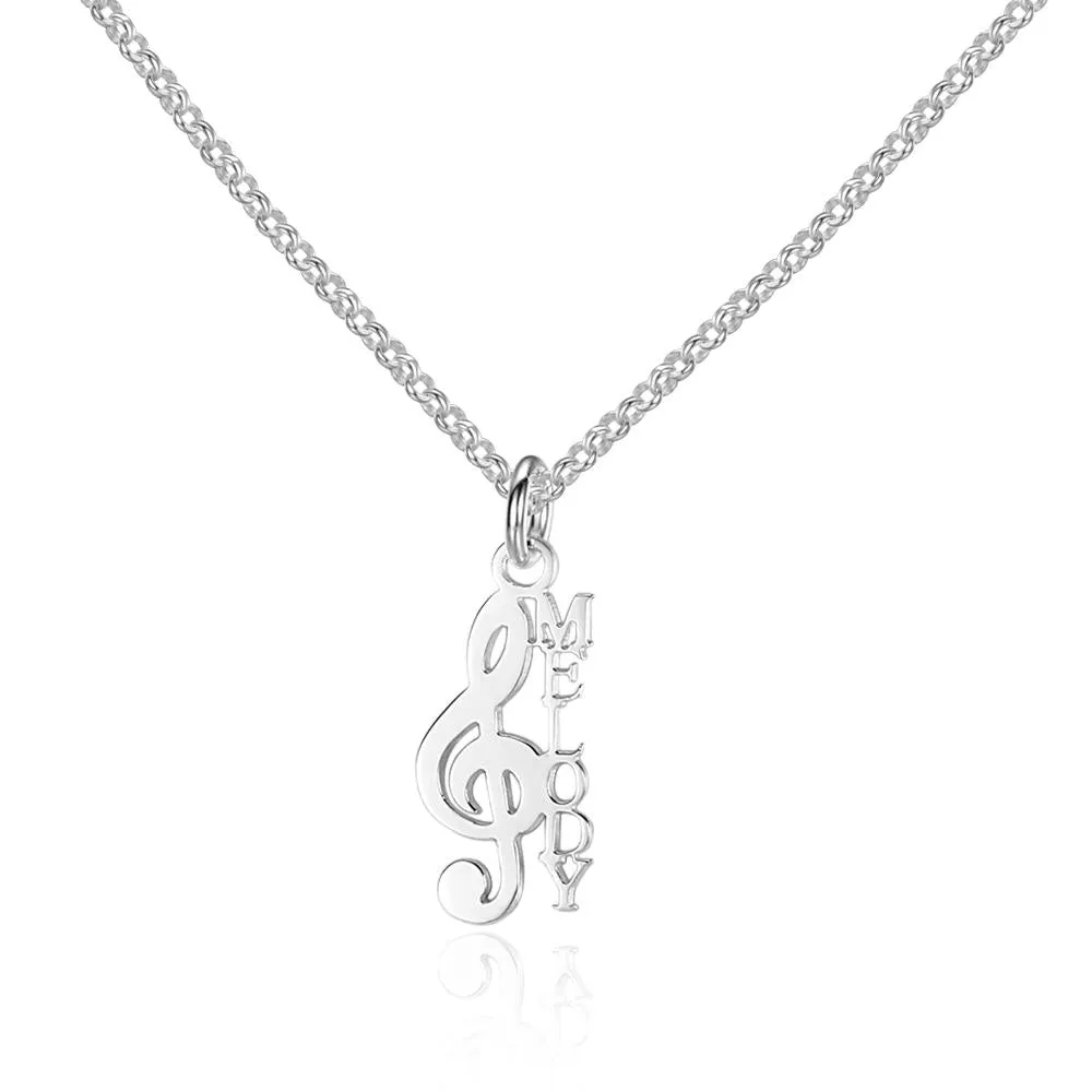 Personalized Women’s 925 Sterling Silver Necklace with Custom Name Musical Note Pendant for Women