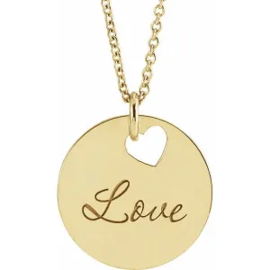Pierced Heart Bail Engravable Disc Pendant or Necklace