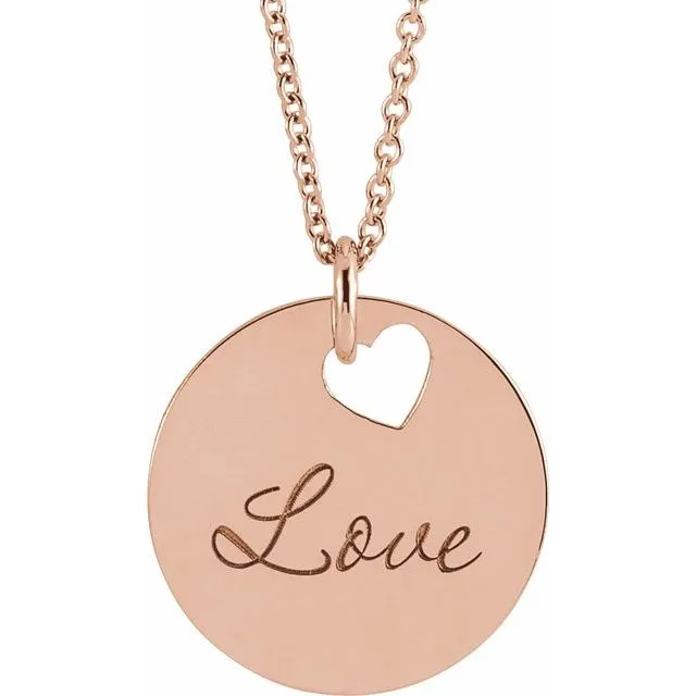 Pierced Heart Bail Engravable Disc Pendant or Necklace