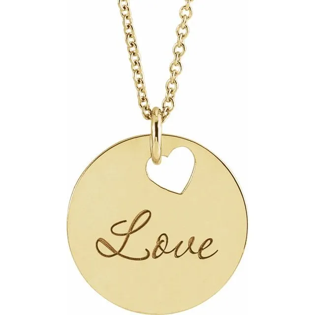 Pierced Heart Bail Engravable Disc Pendant or Necklace