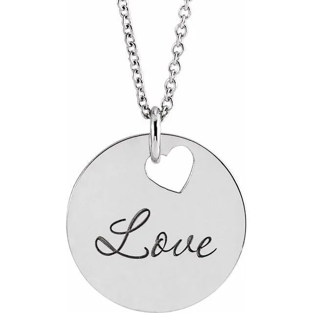 Pierced Heart Bail Engravable Disc Pendant or Necklace