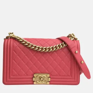 Pink Leather Quilted Medium Boy Shoulder Bag