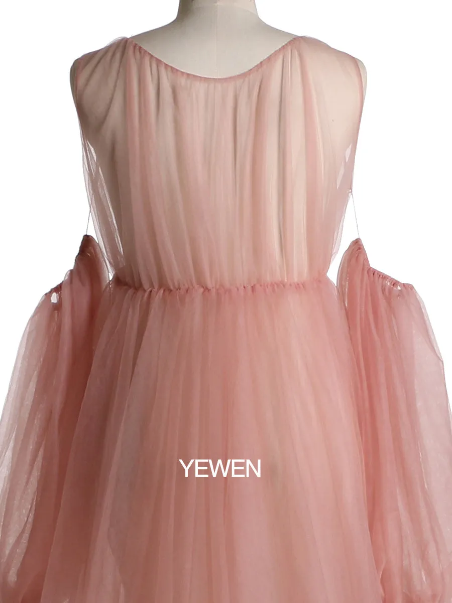 Pink Princess V Neck Remove Sleeves Strech Waist Materning Dress YW220917
