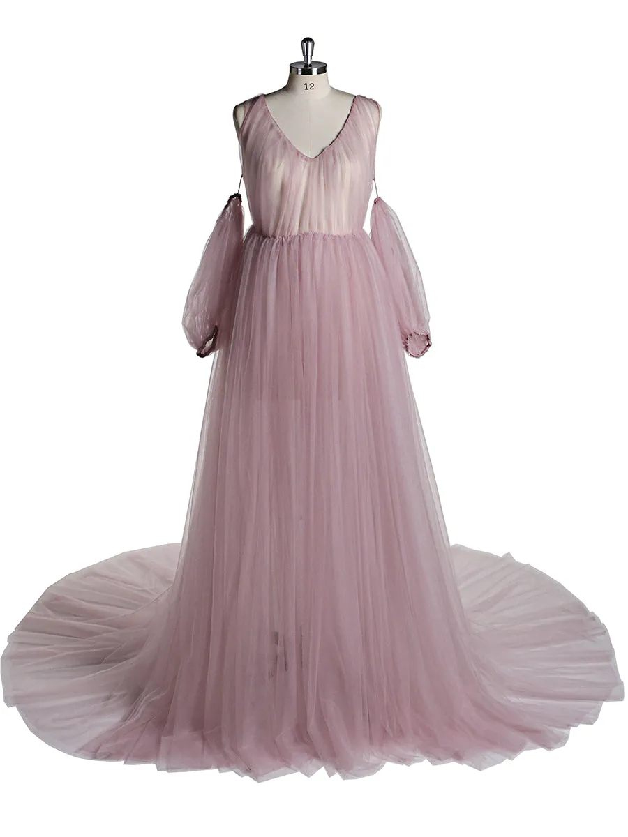 Pink Princess V Neck Remove Sleeves Strech Waist Materning Dress YW220917