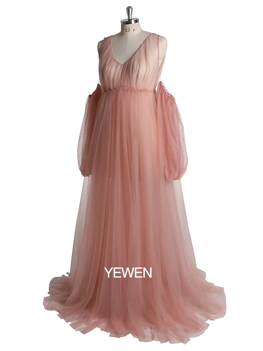 Pink Princess V Neck Remove Sleeves Strech Waist Materning Dress YW220917