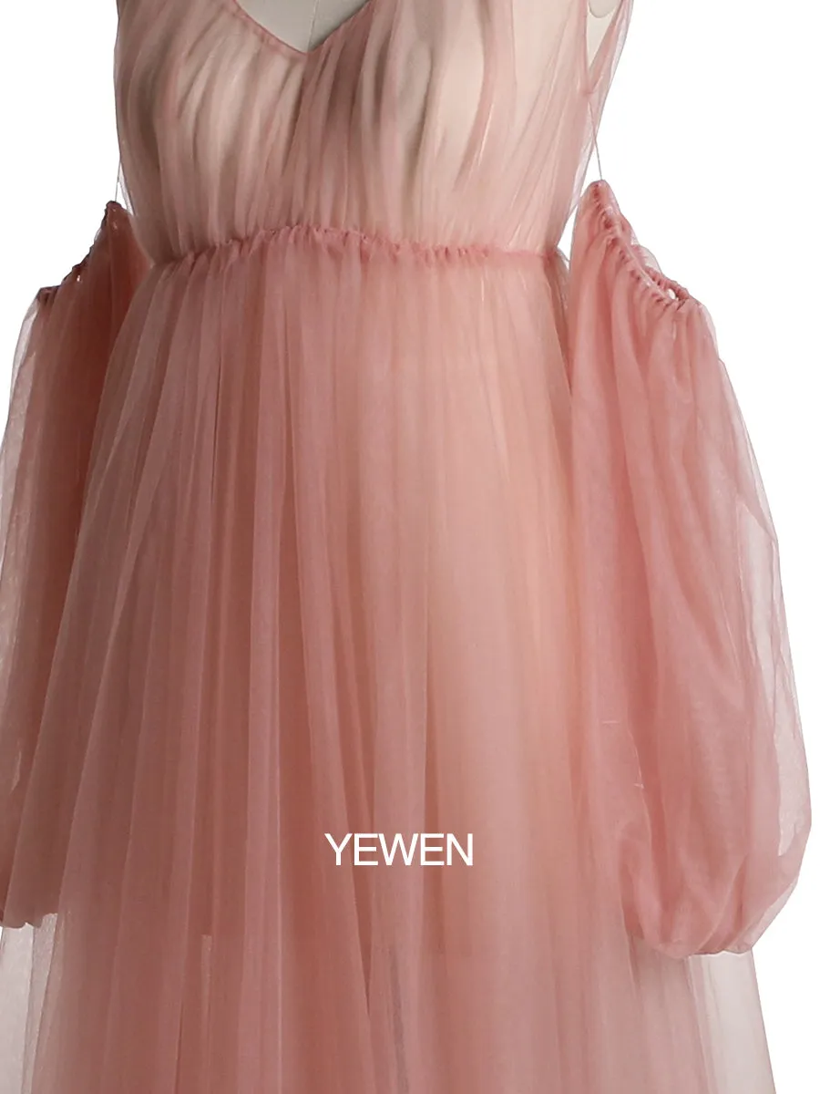 Pink Princess V Neck Remove Sleeves Strech Waist Materning Dress YW220917